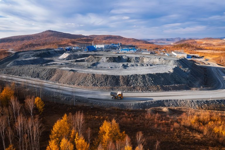 Panoramic of open pit mine industry, aerial view